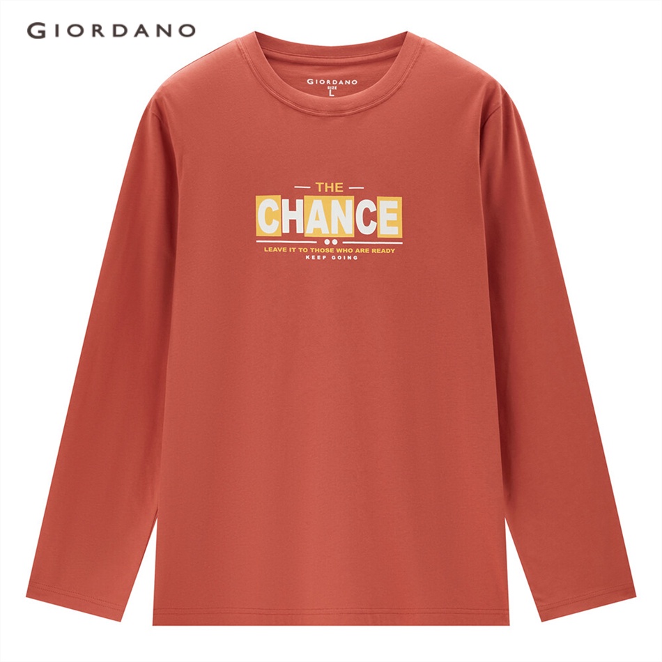 Áo thun nam T-shirt cổ tròn dài tay chất cotton thuận in chủ đề Giáng Sinh giữ ấm thu đông Giordano 13091794