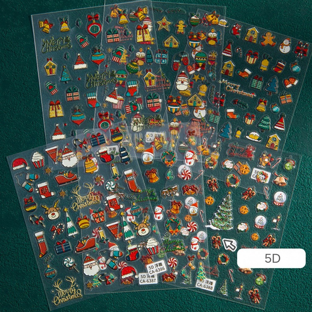 ♕ Nail Art Giáng sinh 5d Relief Nail Sticker Gingerbread Man Nai sừng tấm Nơ Thỏ Dán Tiệc Lễ hội Trang trí móng tay Công cụ làm móng tay cho tiệm nail NỘI THẤT