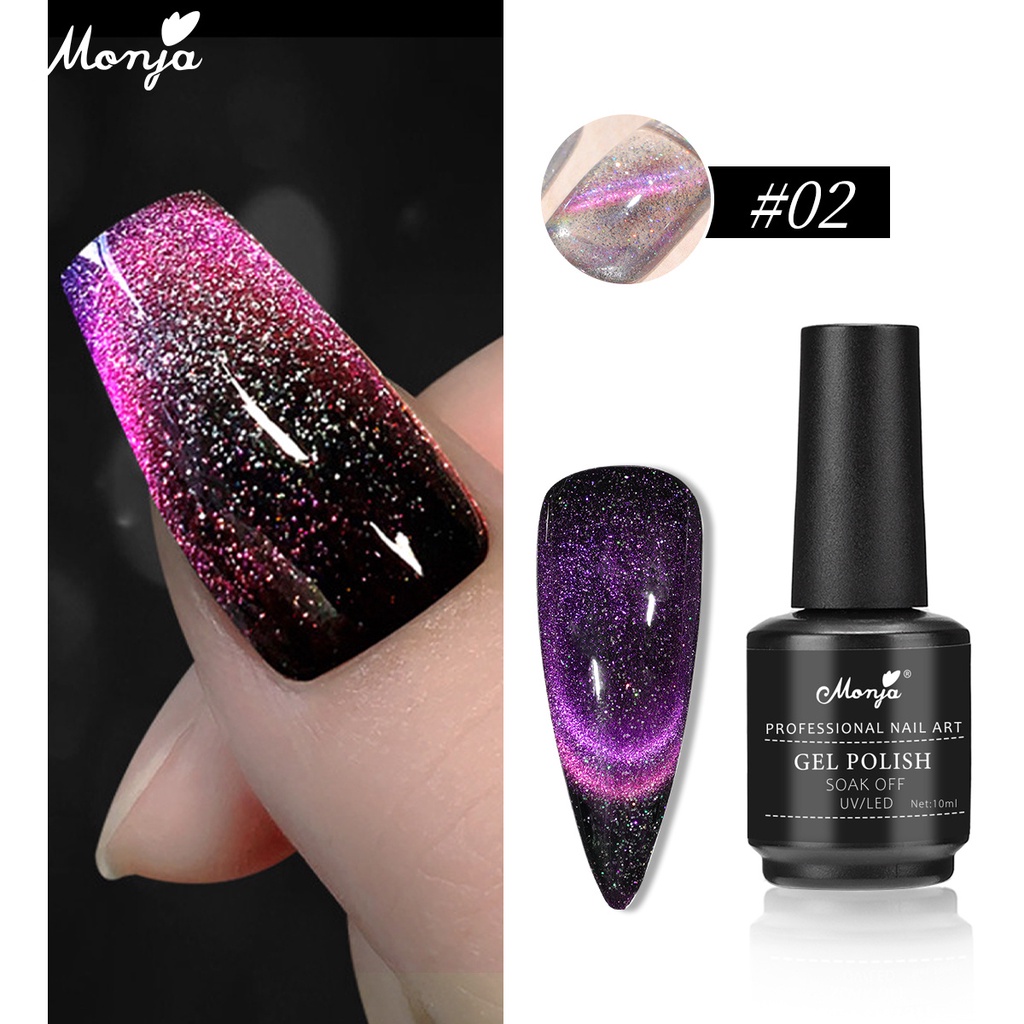 Monja gel Mắt Mèo 10ml Có Nam Châm Đính Kim Tuyến Lấp Lánh Trang Trí Móng Tay Nghệ Thuật