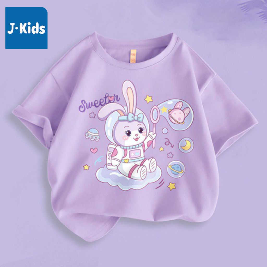 Combo 2 áo thun bé gái J-Kids áo phông ngắn tay in hoạt hình cute cho bé mẫu mới 2023