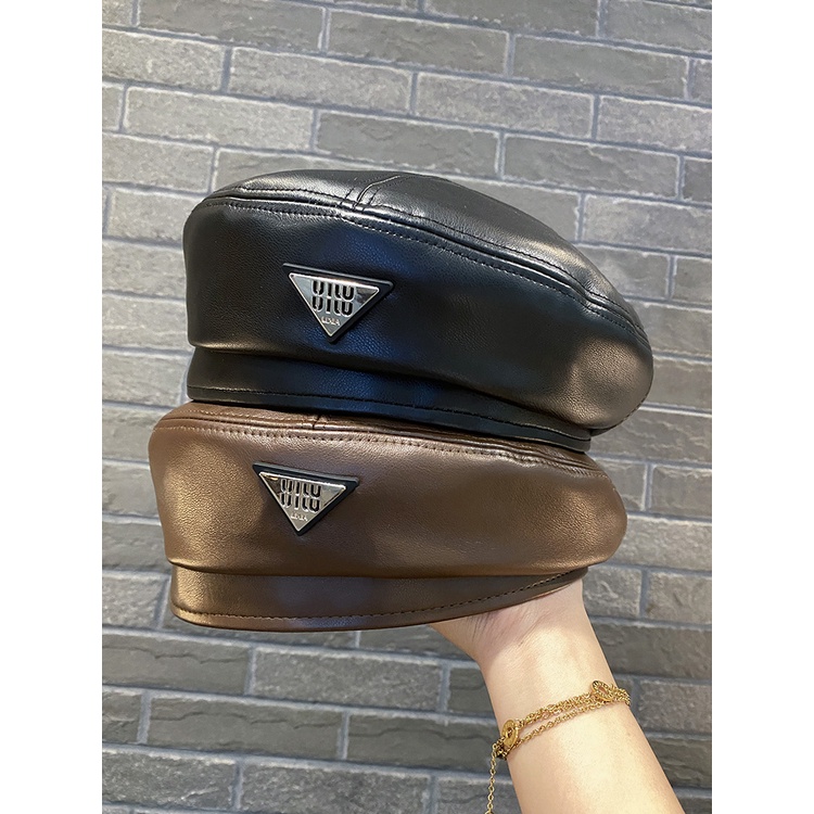 Mũ beret Da pu Phong Cách Anh Quốc Cổ Điển Thời Trang Thu Đông Cho Nữ