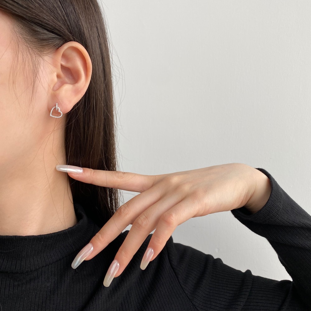 Bông TaiBạc 925 Hình Trái Tim Đính Đá zircon Phong Cách Hàn Quốc Dễ Thương Cho Nữ