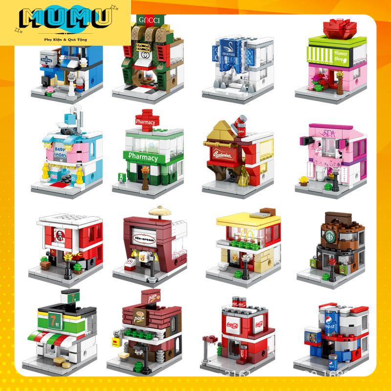 Bộ Đồ Chơi Xếp Hình Lego Nhà Hàng Ăn Uống Nhà Đường Phố Ẩm Thực 3D Hottrend Mini