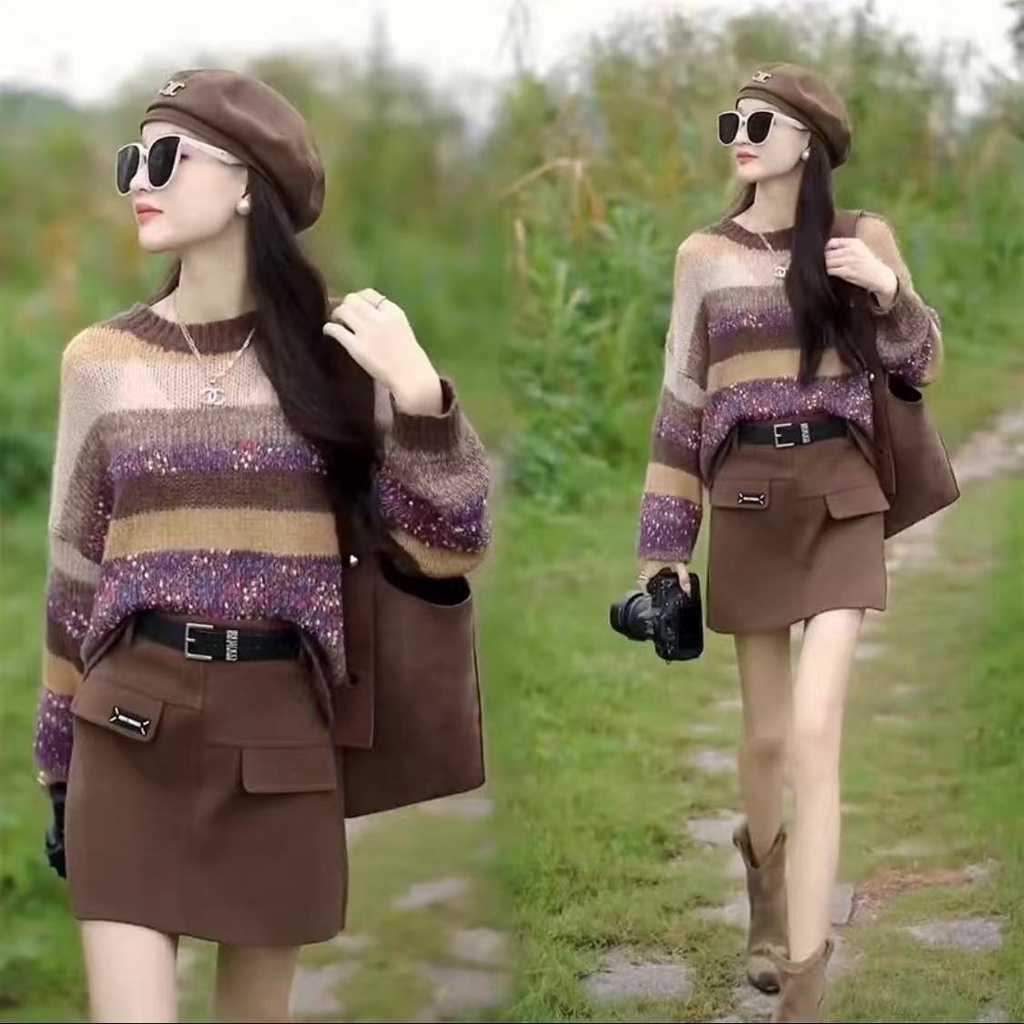 Áo sweater Dáng Rộng Màu Tương Phản Thời Trang Thu Đông 2023 Cho Nữ