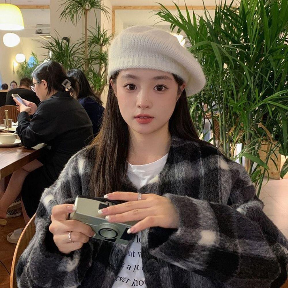 Jeniferdz Mũ beret Dệt Kim Lông Cừu Mềm Mại Phong Cách harajuku Nhật Bản Đường Phố
