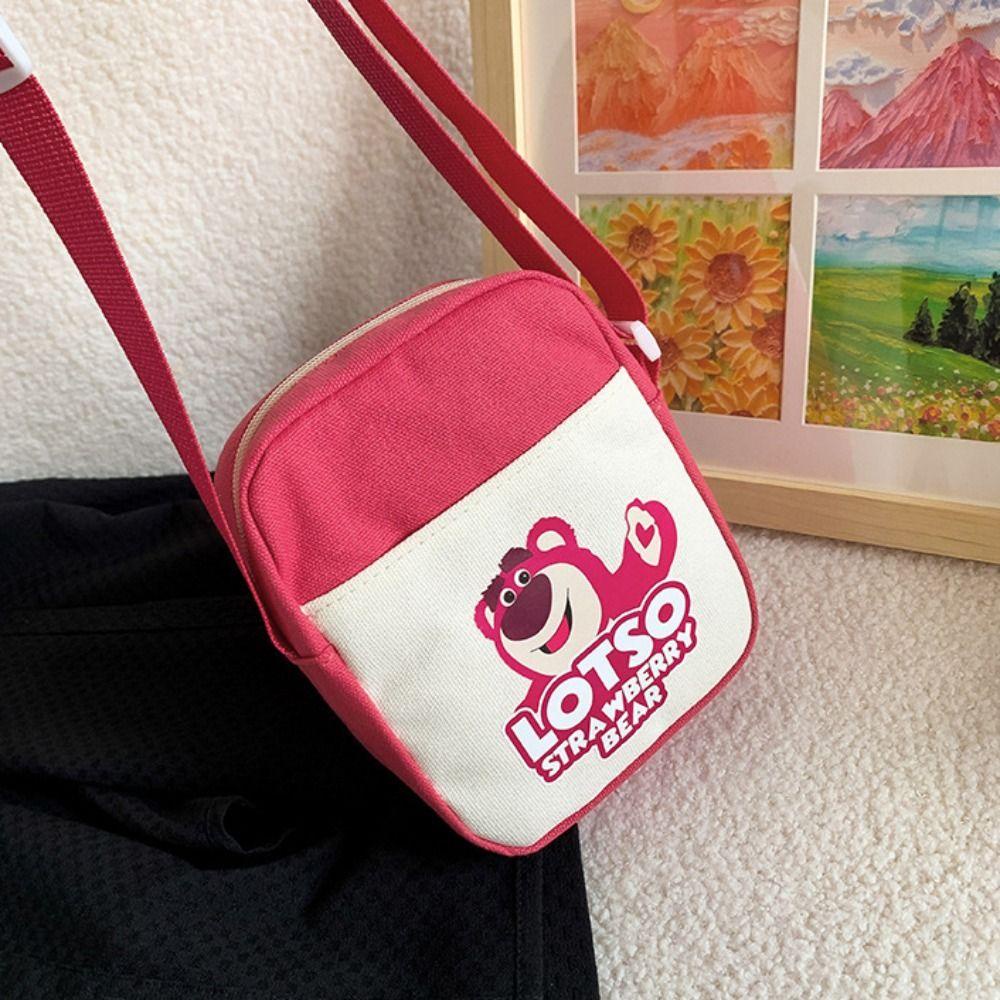 Dallas1 Túi canvas Đeo Chéo Đựng Đồ Trang Điểm / Điện Thoại Họa Tiết Gấu Dâu Tây Hoạt Hình Dễ Thương