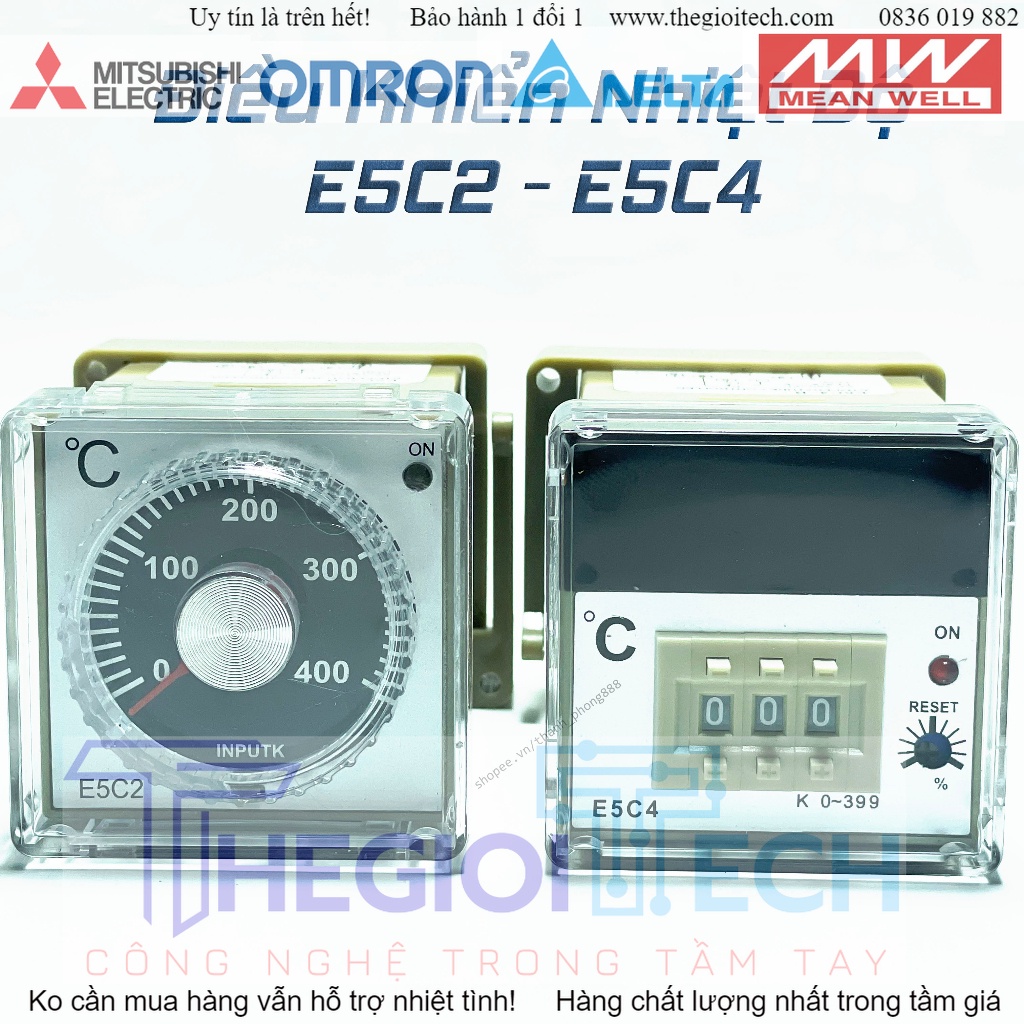 Đồng Hồ Điều Khiển Nhiệt Độ  E5C4, E5C2 220V Kèm Đế - E5C2