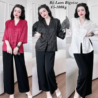 Set Bộ Đồ Lam Bigsize Nữ Pháp Phục Đi Chùa Tay Dài Có Hoa Vải Lụa Gấm Mango Cao Cấp Thanh Lịch Sang Trọng 50-100kg
