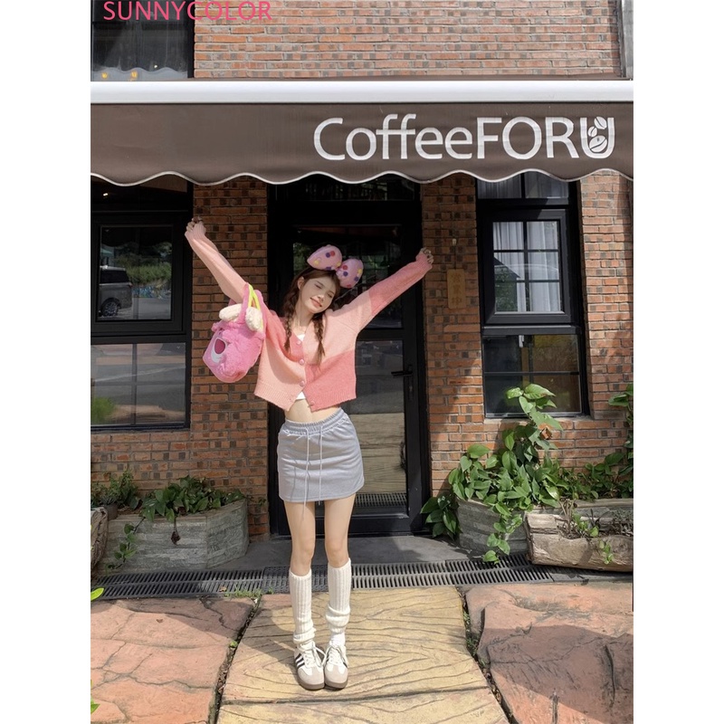 SUNNYCOLOR Áo Len áo khoác cardigan Korean Cổ điển Fashion Dễ thương WMY23A10QZ 44Z231030