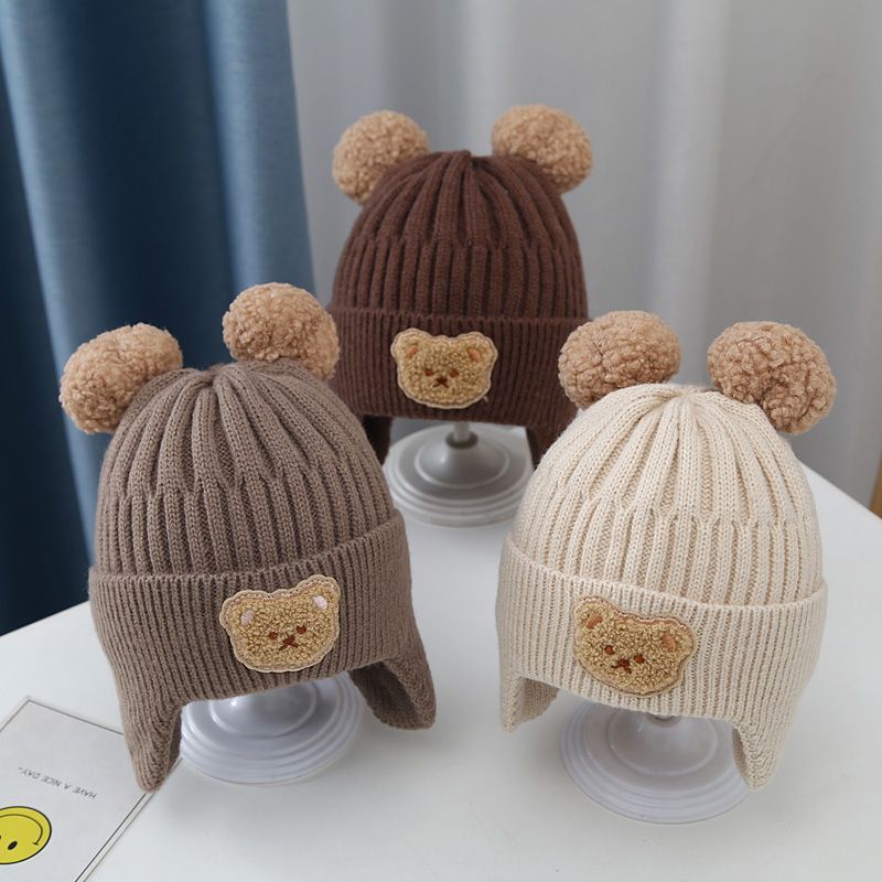 Mũ beanie Dệt Kim Giữ Ấm Tai Gấu Hoạt Hình Thời Trang Mùa Đông Hàn Quốc Cho Bé Trai Và Gái gorros