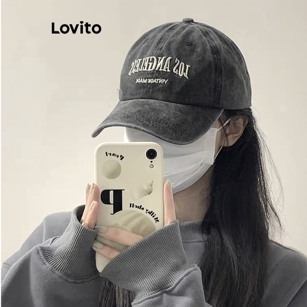 Mũ lưỡi trai Lovito thêu chữ cái cơ bản thường ngày cho nữ LFA03025 