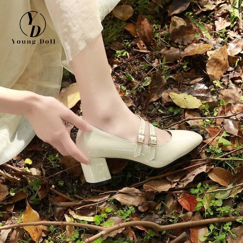 Giày mary jane Đế Cao BằNg Da Bóng Phong CáCh Cổ ĐiểN Có KhóA CàI Cho Nữ