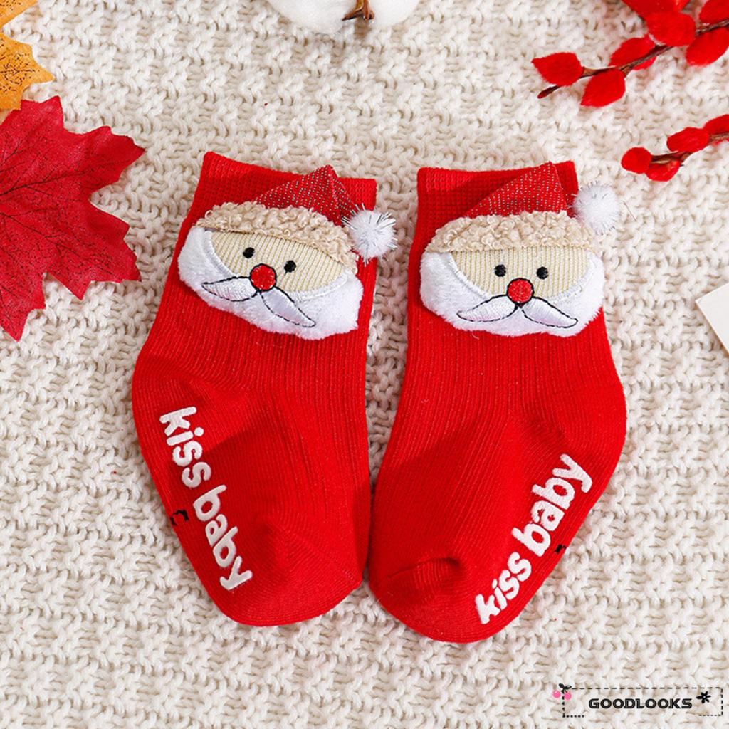 Gd Đôi Vớ cotton Giáng Sinh Ấm Áp Dễ Thương Có Kẹp Giữ Cho Bé Trai Bé Gái Sơ Sinh