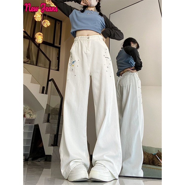 New Jeans.vn quần ống rộng quần nữ jean hàn quốc Thể thao Cổ điển Stylish WNK23B039U 44Z231103