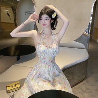 Đầm Voan Hai Dây Cổ Chữ v Họa Tiết Hoa Thời Trang Mùa Hè Gợi Cảm Cho Nữ