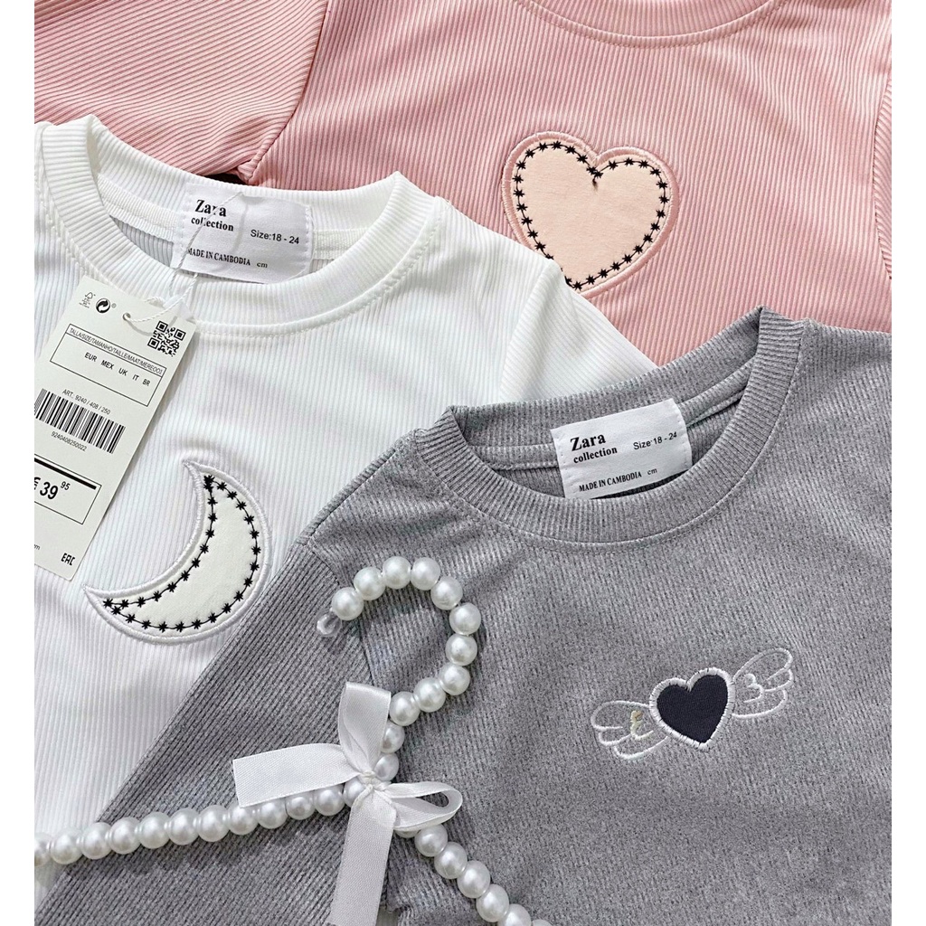 ✨MALINHKID✨CB0561 Combo 3 áo TIM TRĂNG trẻ em cổ tròn dài tay
