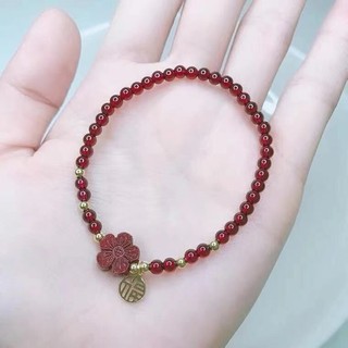 Vòng đeo tay may mắn đính hoa đỏ may mắn cho nữ