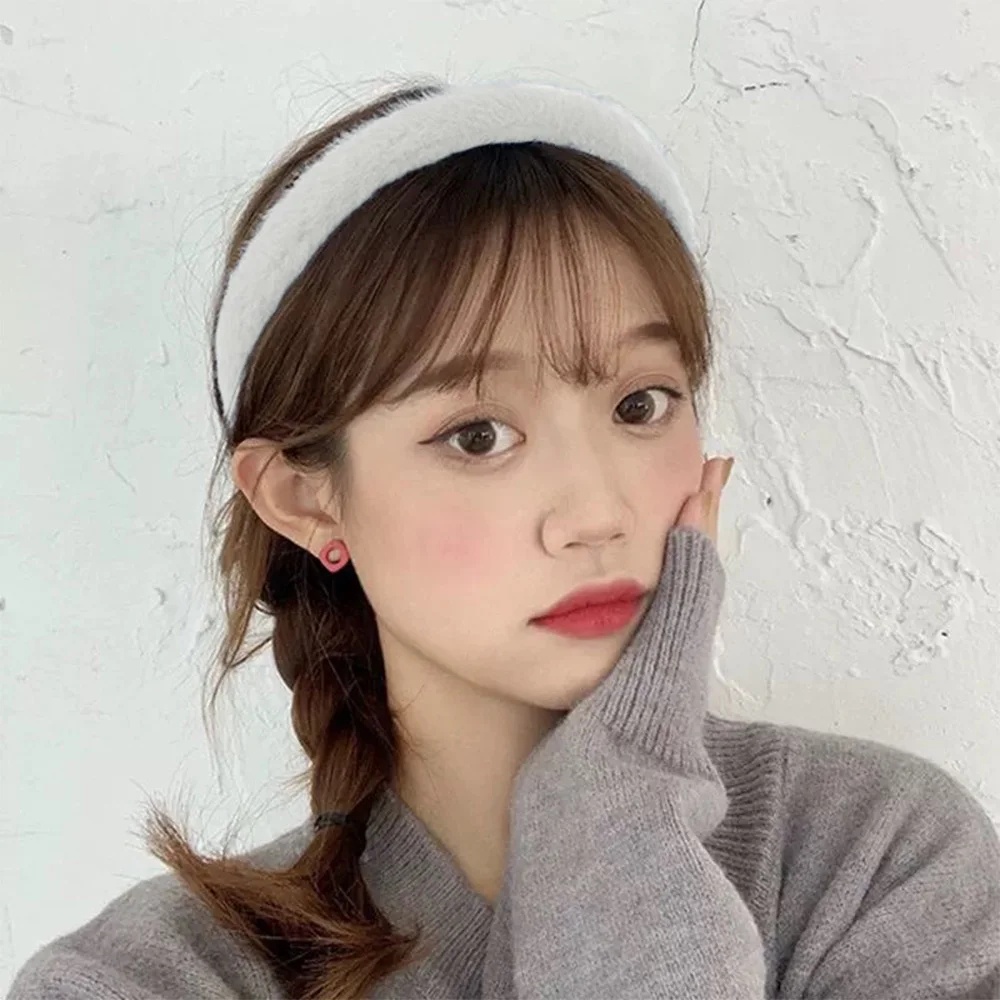 Thời Trang Băng Đô Lông Xù Dày Dặn Mềm Mại Co Giãn Màu Trơn 2K Xinh Xắn Cho Nữ