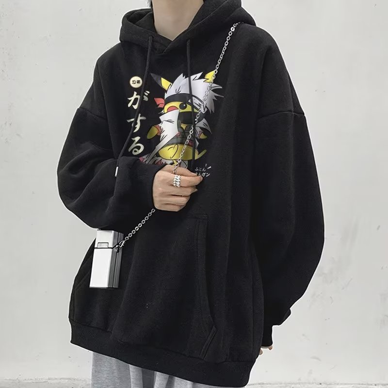 áo khoác nam hoodie Nhung Mềm Dáng Rộng Tay Dài In Hình pikachu ninja Phong Cách Mỹ Chính Hãng Cho Thanh Thiếu Niên
