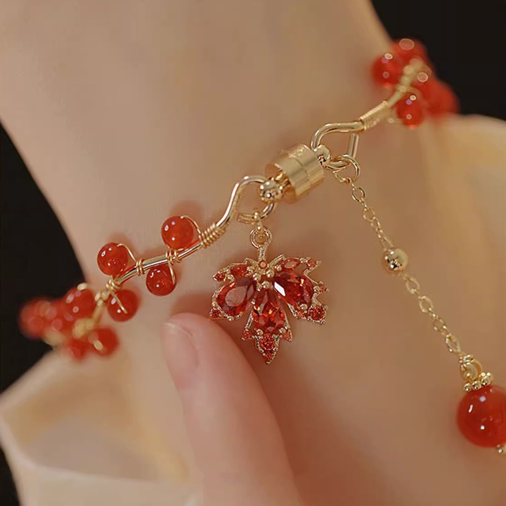 Genshin Impact Kaedehara Kazuha Vòng Tay Chuỗi Hạt Đỏ Khóa Nam Châm Thiết Kế niche Cho Nữ