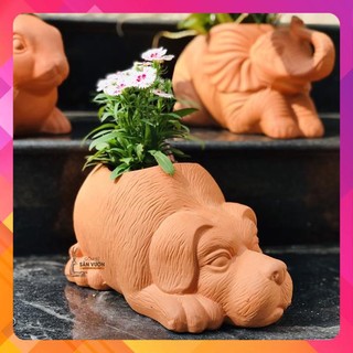 Chậu cây gốm đất nung hình CÚN D27xC15cm - gốm sứ sân vườn Bình Dương chất lượng cao