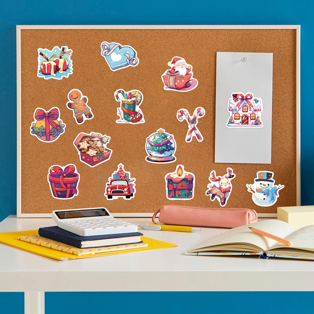 Kts Bộ 50 Miếng Dán Hình Ông Già Noel Chống Thấm Nước Trang Trí Vali / laptop / Tiệc Giáng Sinh diy