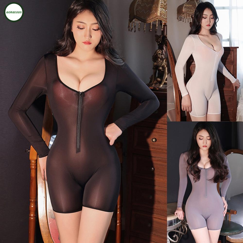New Coming~Women's Crothless Sheer See Though Jumpsuit Sexy Zip Up Bodysuit Lingerie Romper#Home Essentialses