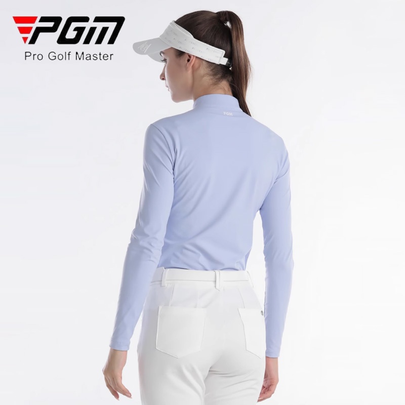 Pgm Áo Thun Thể Thao Đánh golf Tay Dài Phối Dây Kéo Cổ Mềm Co Giãn Dành Cho Nữ