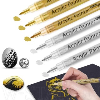 Bút Đánh Dấu acrylic Màu Vàng / Bạc / Bút Lông Đánh Dấu acrylic graffiti Nghệ Thuật / Bút Đánh Dấu Vĩnh Viễn Cho Gỗ / Kính / Kim Loại Nhanh Khô Dùng Trong Trường Học / Văn Phòng