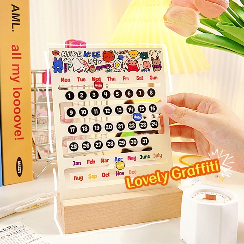 Lịch Năm 2024 Để Bàn Đếm Ngược Bằng acrylic Không Giới Hạn Họa Tiết graffiti Sáng Tạo Có Thể Tái Sử Dụng