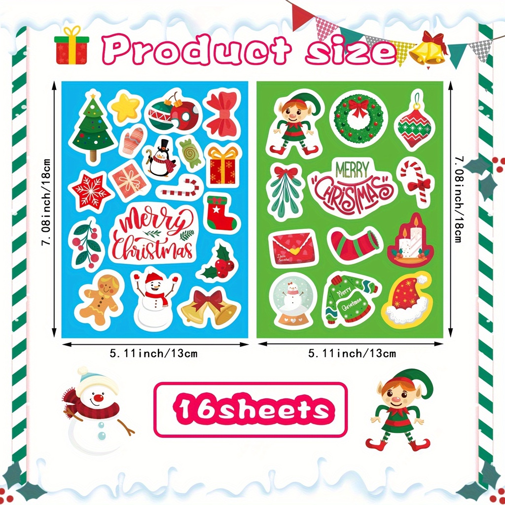Bộ 16 Tấm Sticker Dán Trang Trí Chủ Đề Giáng Sinh