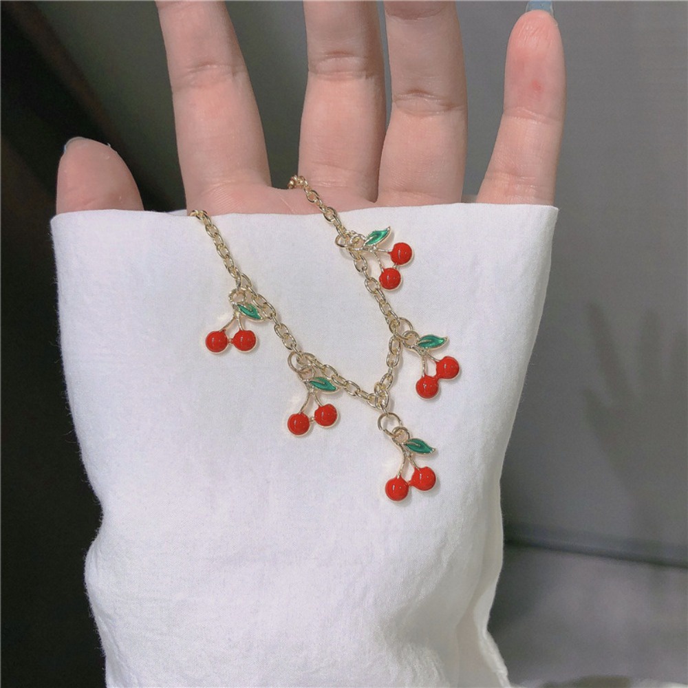 Vòng Tay Dây Xích Màu Đỏ cherry Thời Trang Cho Nữ