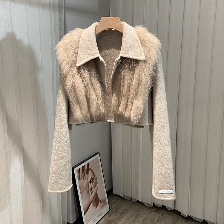 Áo Khoác Len Hai Mặt Phối Lông Cáo Nhân Tạo Phong Cách Mới 2023