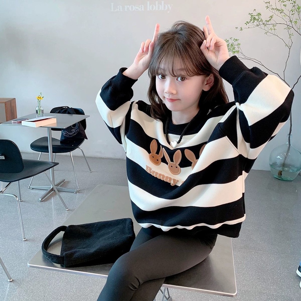 Áo sweater Dáng Rộng Họa Tiết Kẻ Sọc Thời Trang Mùa Thu 2023 Mới Cho Bé Gái