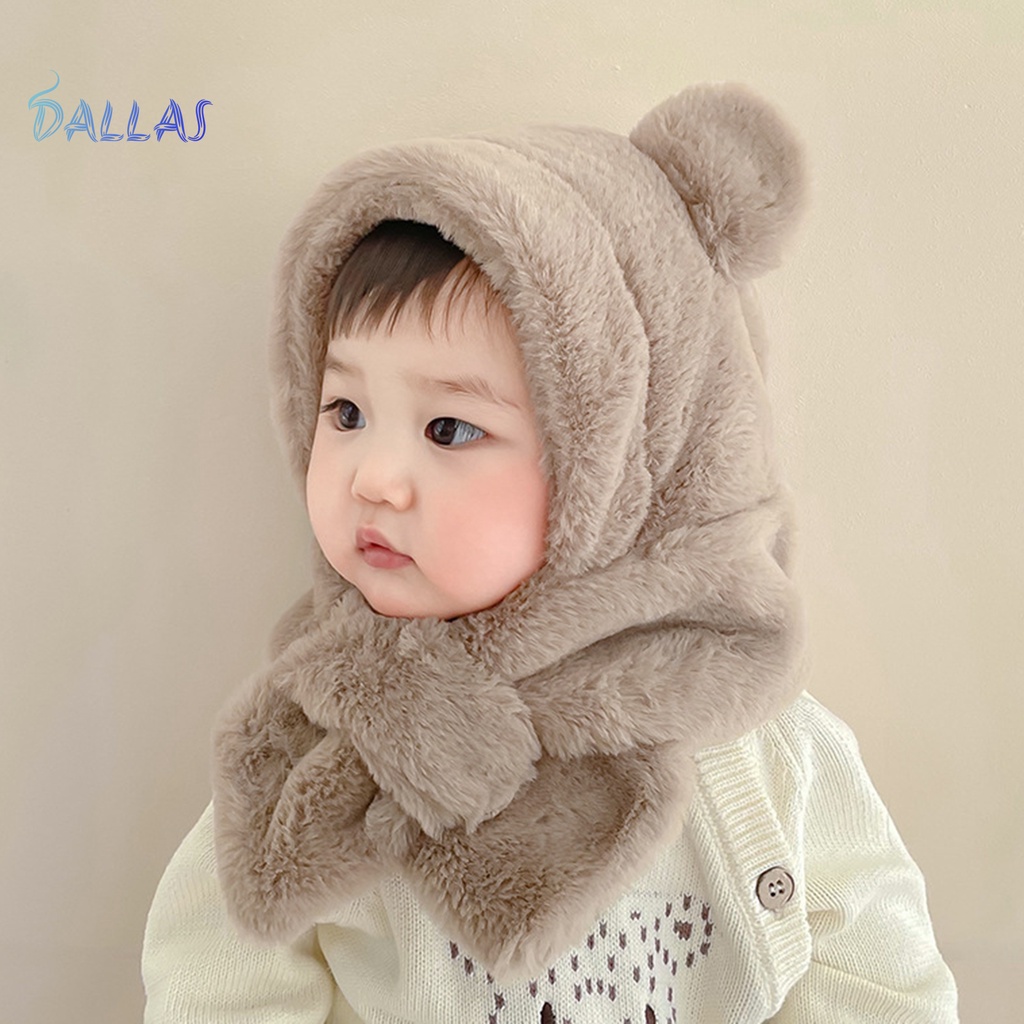 Mũ Len Mềm Dày Dặn Màu Trơn Kèm Khăn Choàng Chống Lạnh Thời Trang Mùa Đông Cho Bé