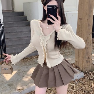 Áo len ôm dáng cổ chữ v xẻ tà kiểu hàn quốc thời trang cho nữ