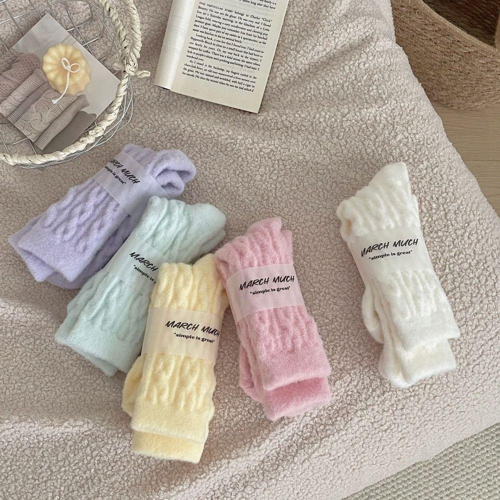 Kent1 Đôi Vớ cotton Phối Nhung Lông Cừu Dày Mềm Mại Màu Trơn Giữ Ấm Mùa Đông Cho Nữ