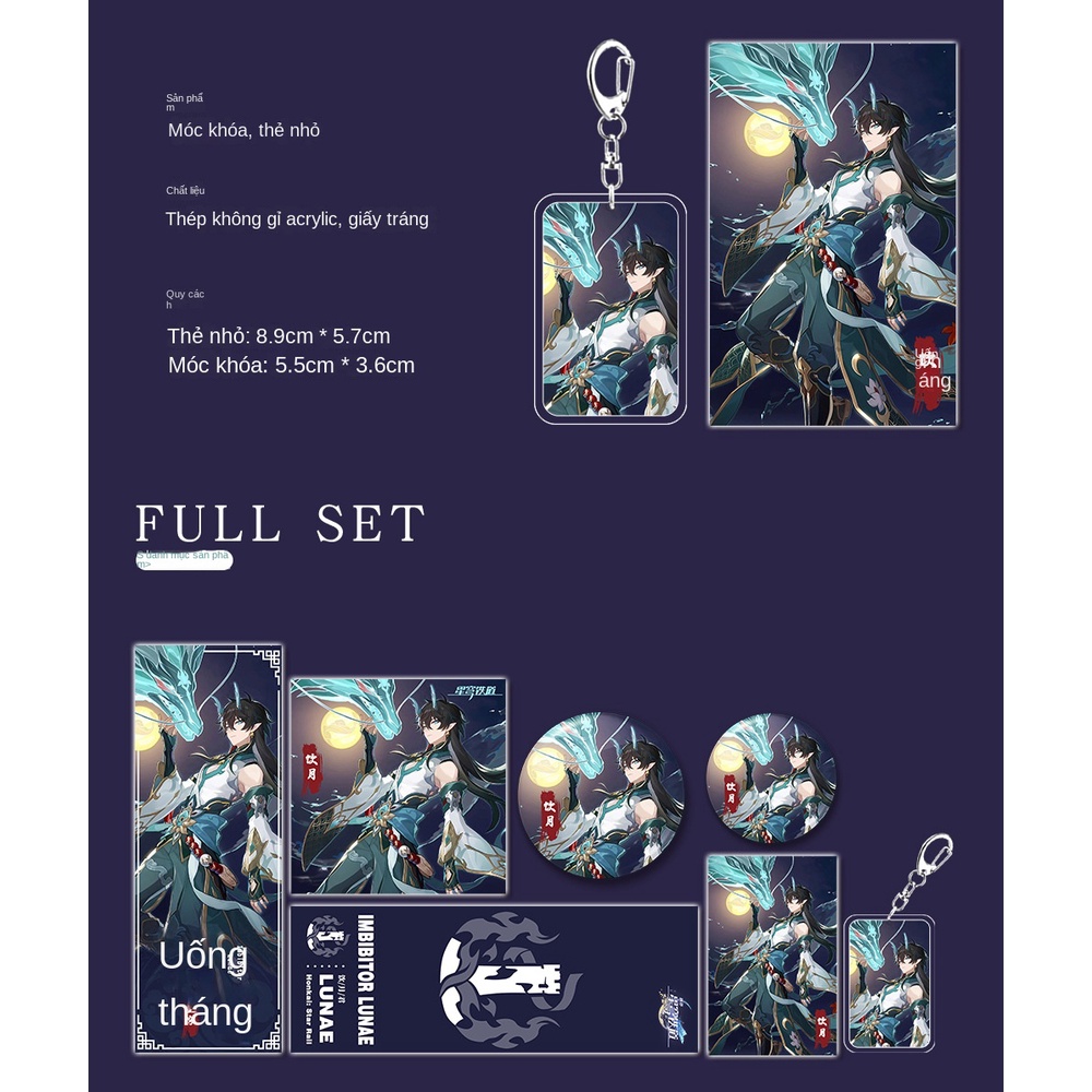 Bộ 6 món Honkai Star Rail Keychain Badge Card Postcard Laser Ticket Lmbibitor Lunae Kafka Silver Wolf 9UDC