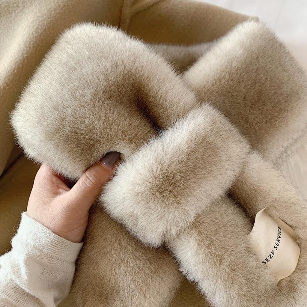 Khăn Choàng Lông Thỏ Nhân Tạo Dày Dặn Giữ Ấm Mùa Đông