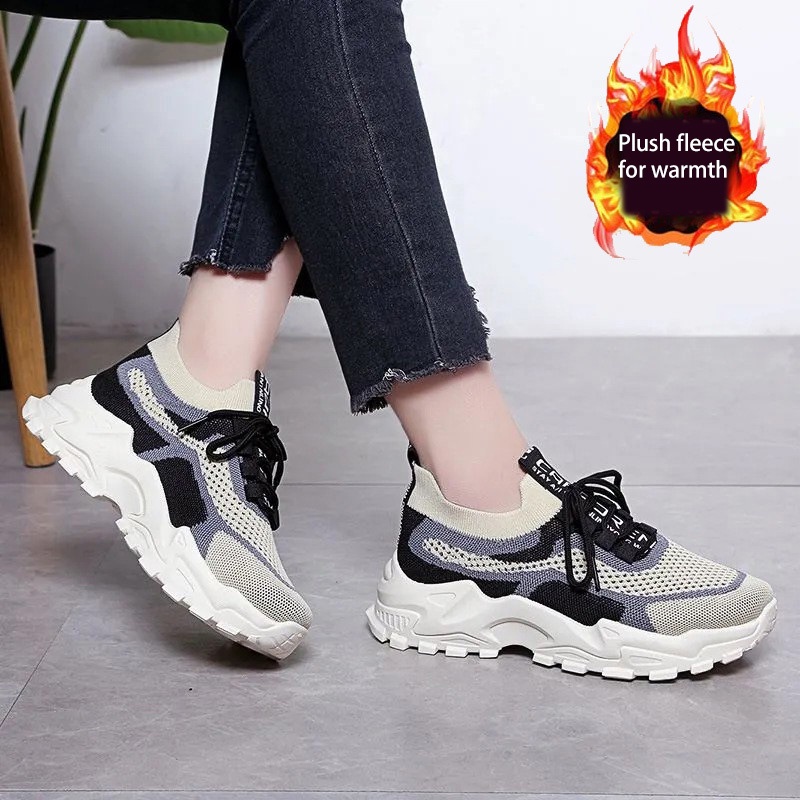 Yaoli Giày Thể Thao cotton Dày Dặn Thời Trang Thu Đông Cho Nữ