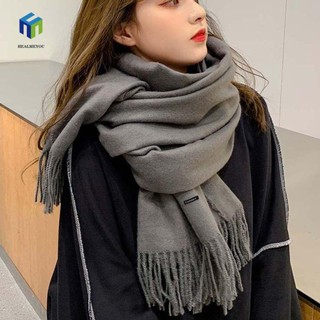 Khăn choàng cổ HEALMEYOU vải cashmere mềm phối tua rua màu trơn ấm áp kiểu Hàn Quốc thời trang thu đông