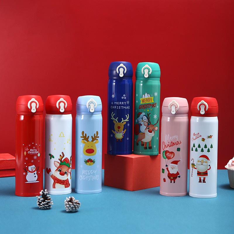 Cốc giữ nhiệt Giáng sinh 500ml Chai nước chân không bằng thép không gỉ có nắp Nai sừng tấm Santa Thermos Cup Quà tặng Giáng sinh Trang trí Giáng sinh Quà tặng năm mới