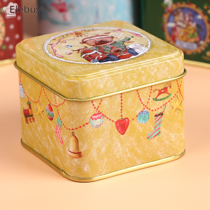 1 Hộp Kim Loại Nhỏ Hình Vuông Đựng Kẹo Giáng Sinh / Bánh Quy Trang Trí Năm Mới