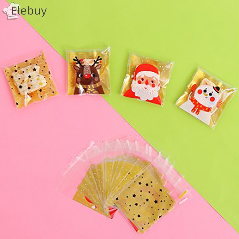 Set 100 Túi Nhựa Đựng Bánh Kẹo Họa Tiết Giáng Sinh