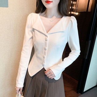 【Ảnh chụp thực】Áo Sơ Mi Tay Dài Phồng Dài Phong Cách Phương Tây Thời Trang Cho Nữ