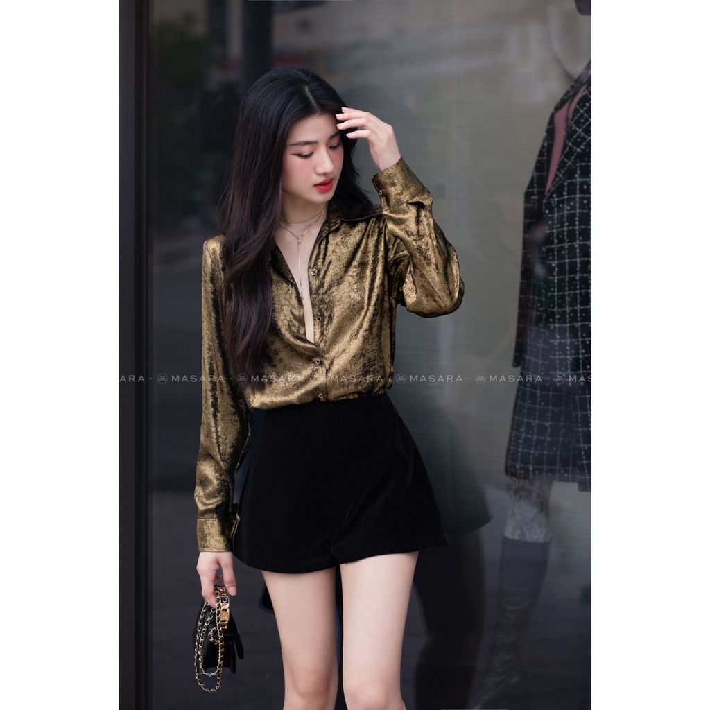ÁO SƠ MI LỤA NHŨ VÀNG MƠ FORM RỘNG