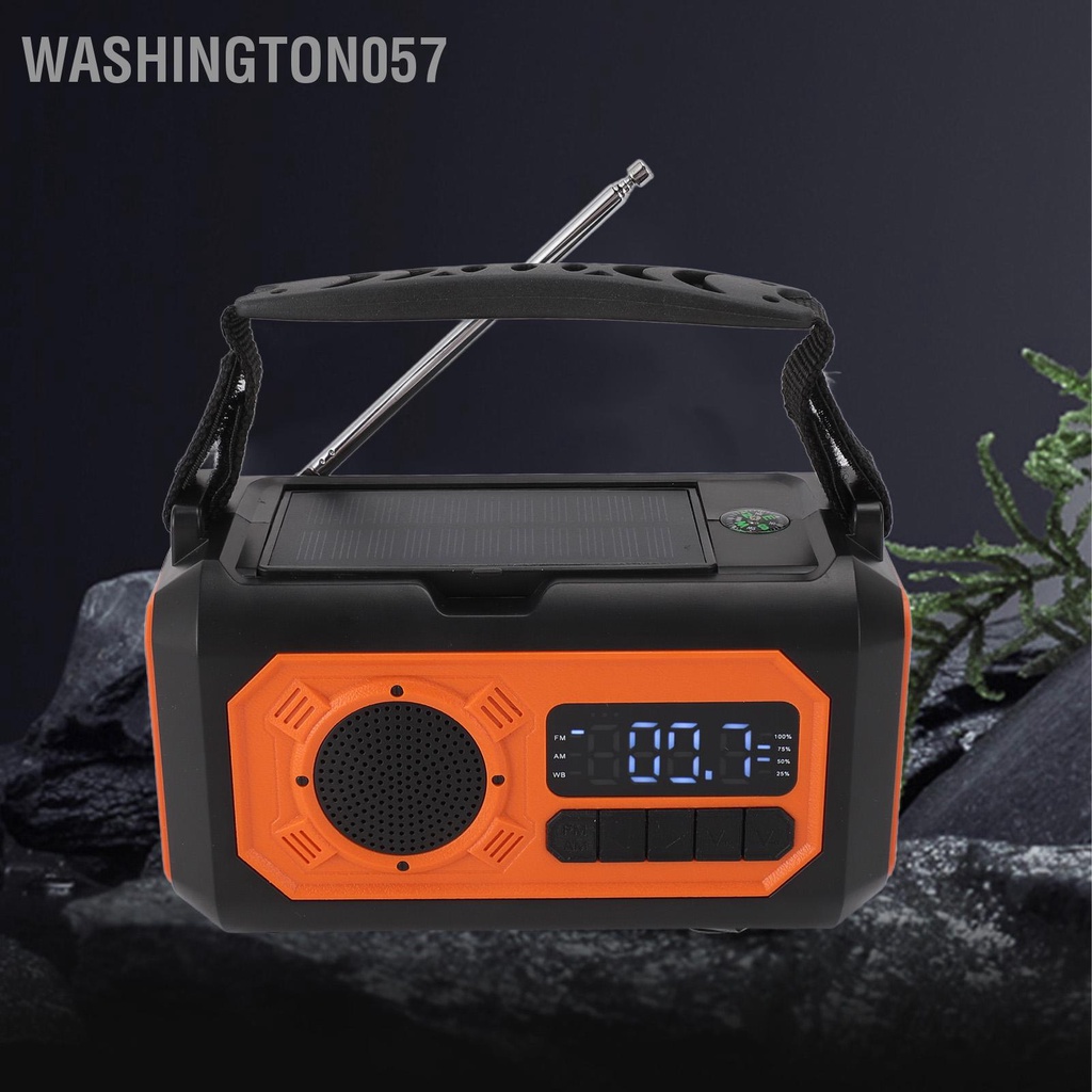 Washington057 12000MAh Thời Tiết Khẩn Cấp Đài Phát Thanh Năng Lượng Mặt Trời Tay Quay Đèn Pin Đọc Sách La Bàn Sạc Điện Thoại Di Động AM FM NOAA