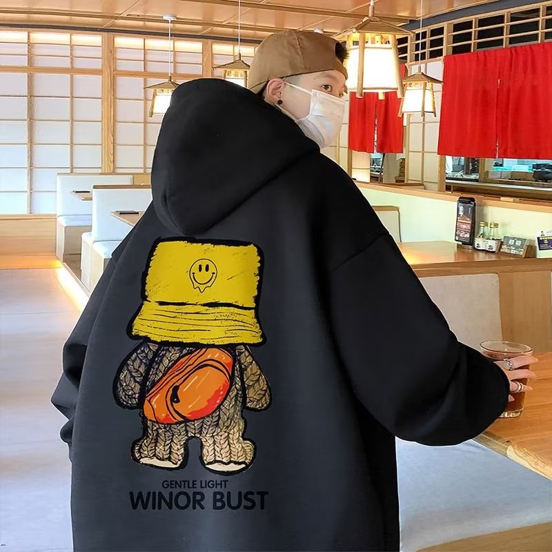 Áo hoodie Thu Đông Dáng Suông Phủ Lông Phong Cách hong kong Mới Cho Nam Cỡ m-5xl