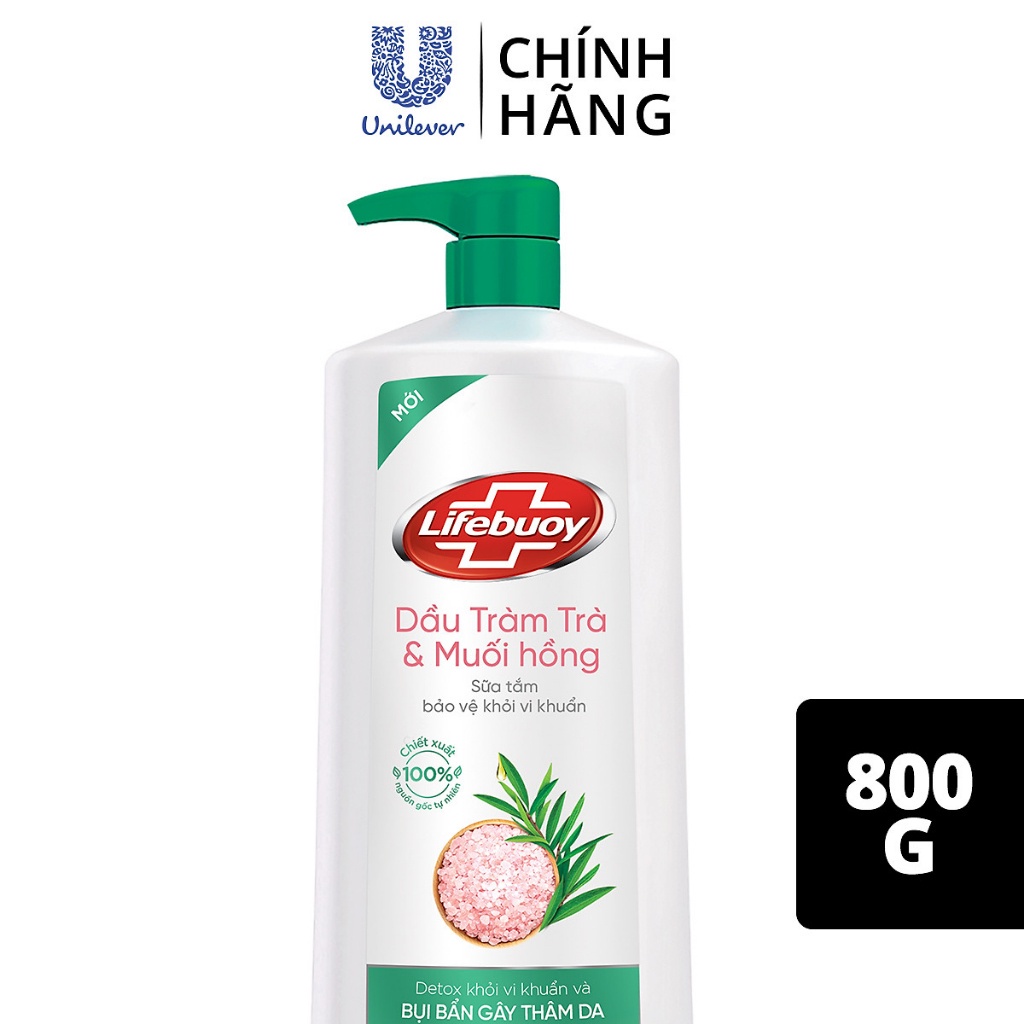Sữa tắm detox bụi mịn Lifebuoy Dầu Tràm trà và Muối hồng 800G