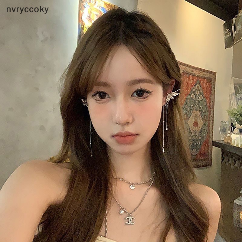 1 Cặp Khuyên Tai Kẹp Dài Hình Cánh Thiên Thần Bằng Kim Loại Dạng Lỏng Không Xỏ Lỗ Tai Phong Cách punk Thời Trang Cho Nữ vn